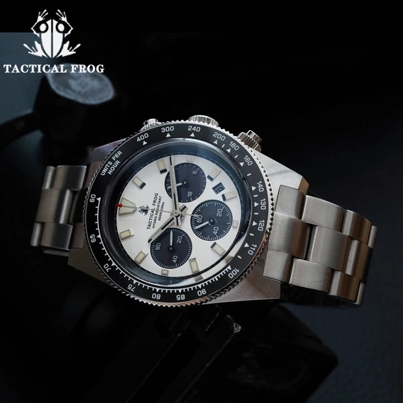Relógio cronógrafo masculino Tactical Frog de 41mm, movimento Solar Quartz VS75, resistente à água, safira, luminosidade verde C3, relógio de pulso de quartzo