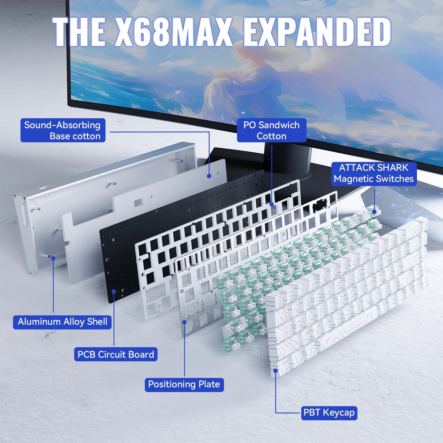 ATTACK SHARK X68MAX HE Rapid Trigger Aluminum Keyboard Magnetic Switch 60% Wired 8KHz Magnetic Keyboard With 0.005mm RT Accuracy