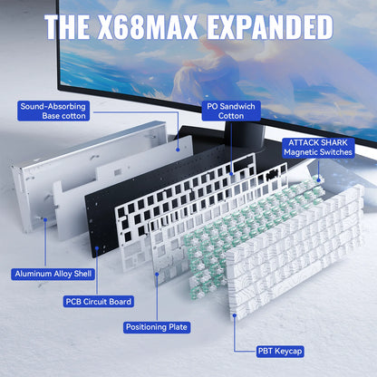 ATTACK SHARK X68MAX HE Rapid Trigger Aluminum Keyboard Magnetic Switch 60% Wired 8KHz Magnetic Keyboard With 0.005mm RT Accuracy