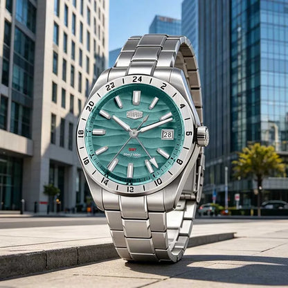 HEROFORCE Quality Original GMT Men Clock Waterproof Luminous Date Luxury Man Watch Stainless Steel Quartz Men's Watches Male