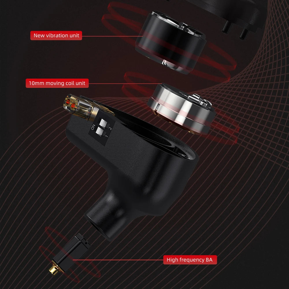 CVJ Assassin Hybrid Gaming Earphones 1DD+1BA Vibration Driver Wired HiFi Headphones with Mic, Type-C & 3.5mm In-Ear Gaming Earphones for E-Sports