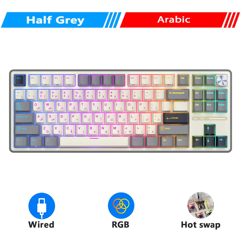 RK Royal Kludge RK R87Pro Gasket Wired Gamer Keyboard Hot-swappable 88 Keys Mechanical Keyboard 88% RGB Backlit With PBT Keycaps