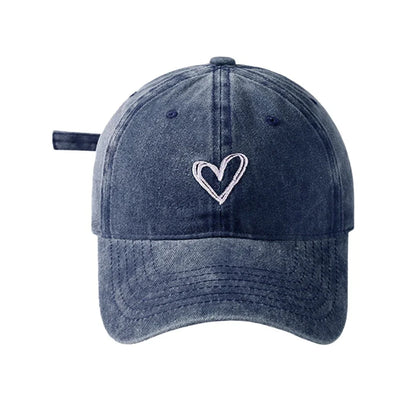 Peach Heart Embroidery Baseball Cap Washed Old Spring Summer Hat Women Men Couple Soft Top