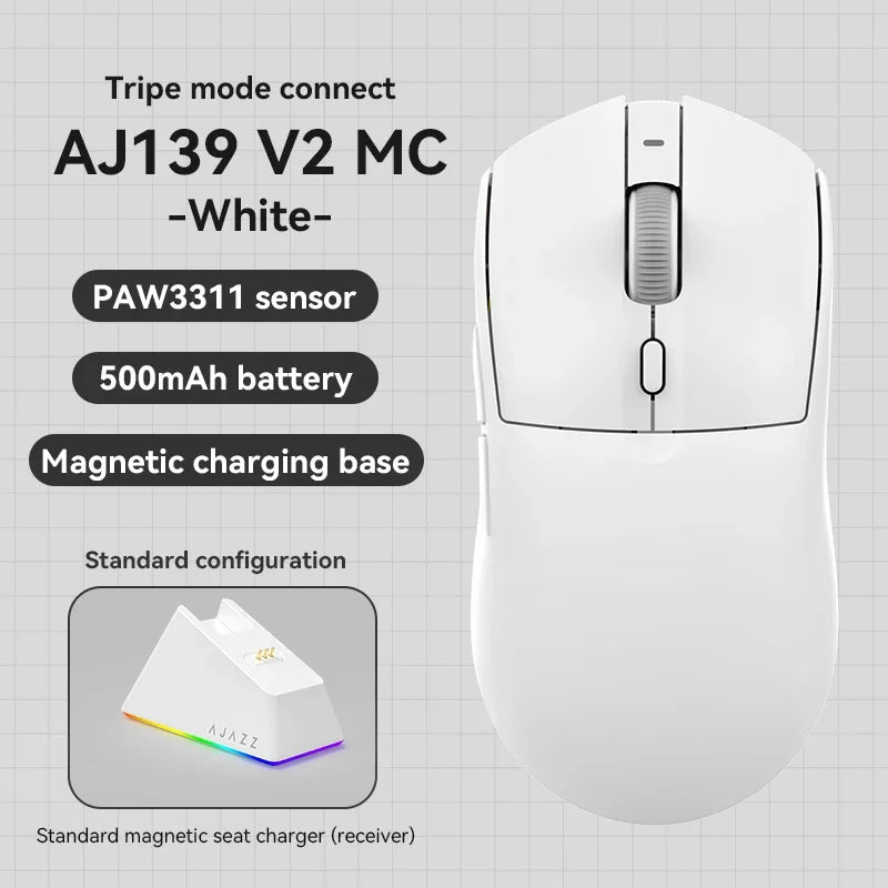 Bezdrátová herní myš AJAZZ AJ139 V2 MC/AJ139 PRO se senzorem PAW3311/PAW3395, 12000DPI/26000DPI, 500mAh, Bluetooth myš pro PC