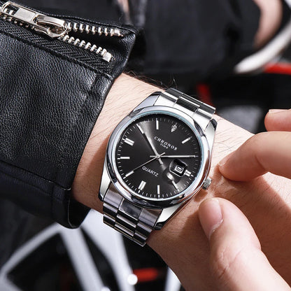 CHRONOS men’s wristwatch – Luxury brand, water-resistant, luminous, with date display, made of stainless steel, quartz movement.