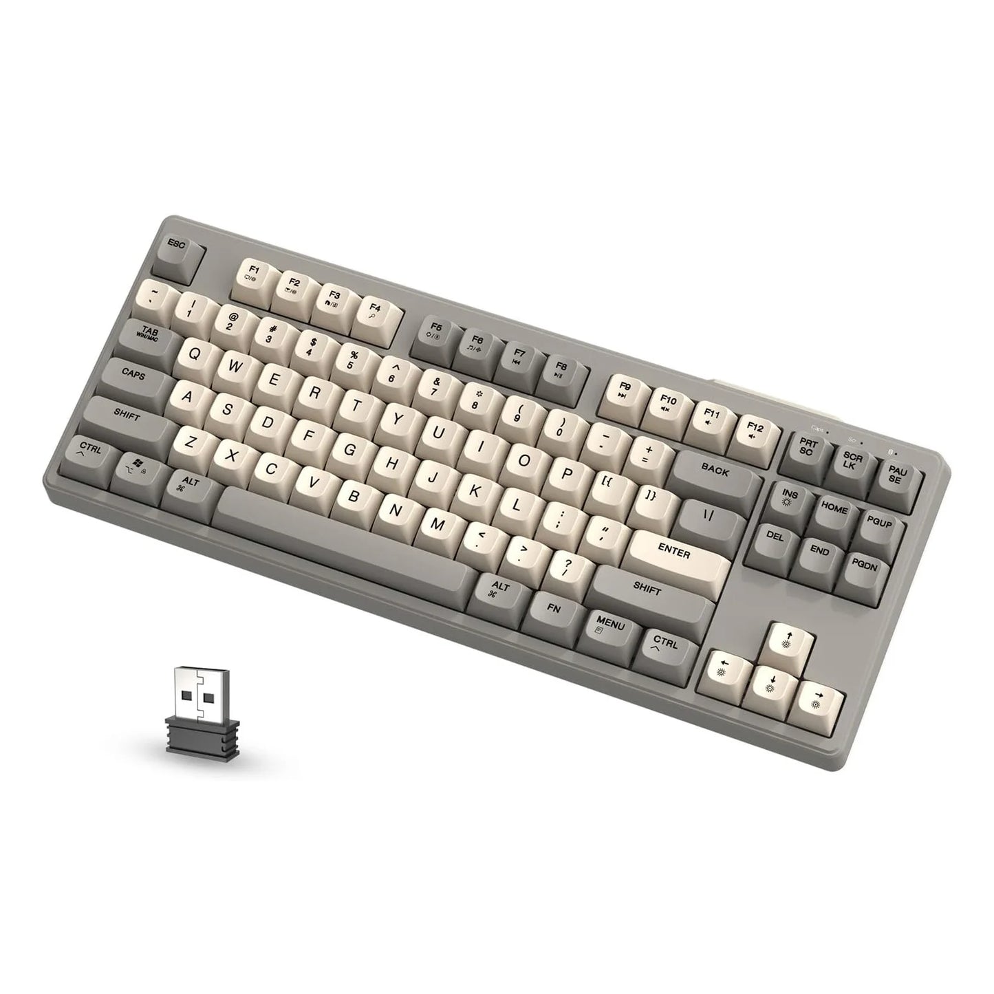 M87 Wireless Gaming Keyboard, Bluetooth 5.0/2.4GHz with Dual Mode 2-in-1 Receiver, 87 Keys TKL Rainbow LED Backlit Quiet Keyboard