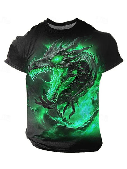2024 Summer Street Style Fashion Men's T-shirt Urban Everyday Casual Short-sleeved Top 3D Dragon Print Men's Outdoor T-shirt