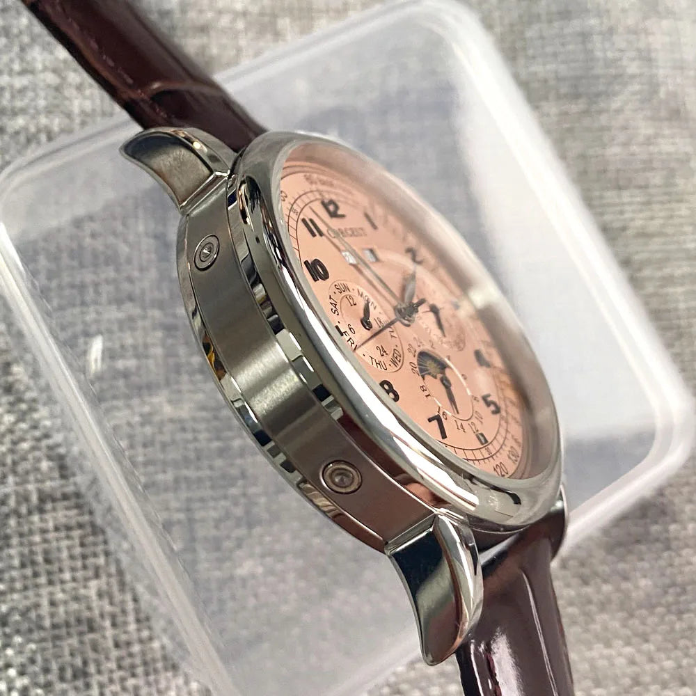 Relógio Automático para Homem Multifunções Data Dia Mês Ano 316L Relógio Mecânico Masculino Caixa Polida Indicador Dia/Noite 42mm