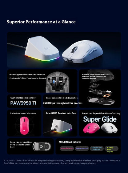 MCHOSE A7 V2 Ultra+ Kabellose Maus Tri-Mode Leichtgewicht Paw3950 Ti 42000dpi 500mah PC E-Sports Laptop Gaming-Maus Zubehör