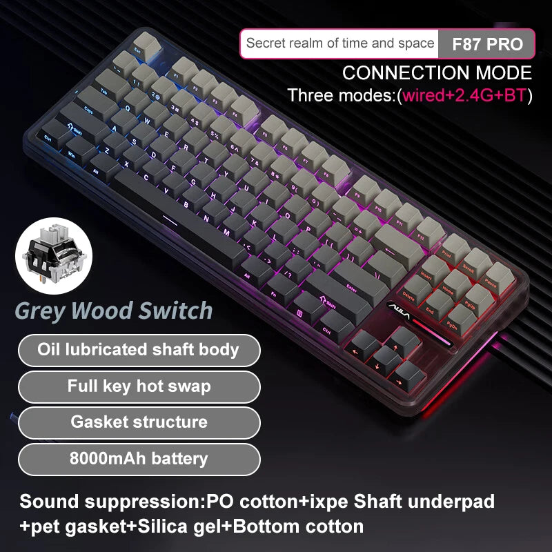 AULA F87 Pro Mechanical Keyboard 2.4g/Usb/Bluetooth Tri Mode Wireless 87 Key 5 Layer Silencing Filling Suitable For Gam Original