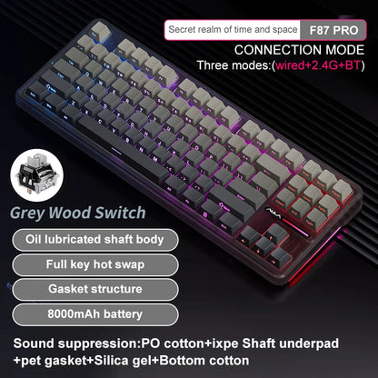 AULA F87 Pro Mechanical Keyboard 2.4g/Usb/Bluetooth Tri Mode Wireless 87 Key 5 Layer Silencing Filling Suitable For Gam Original