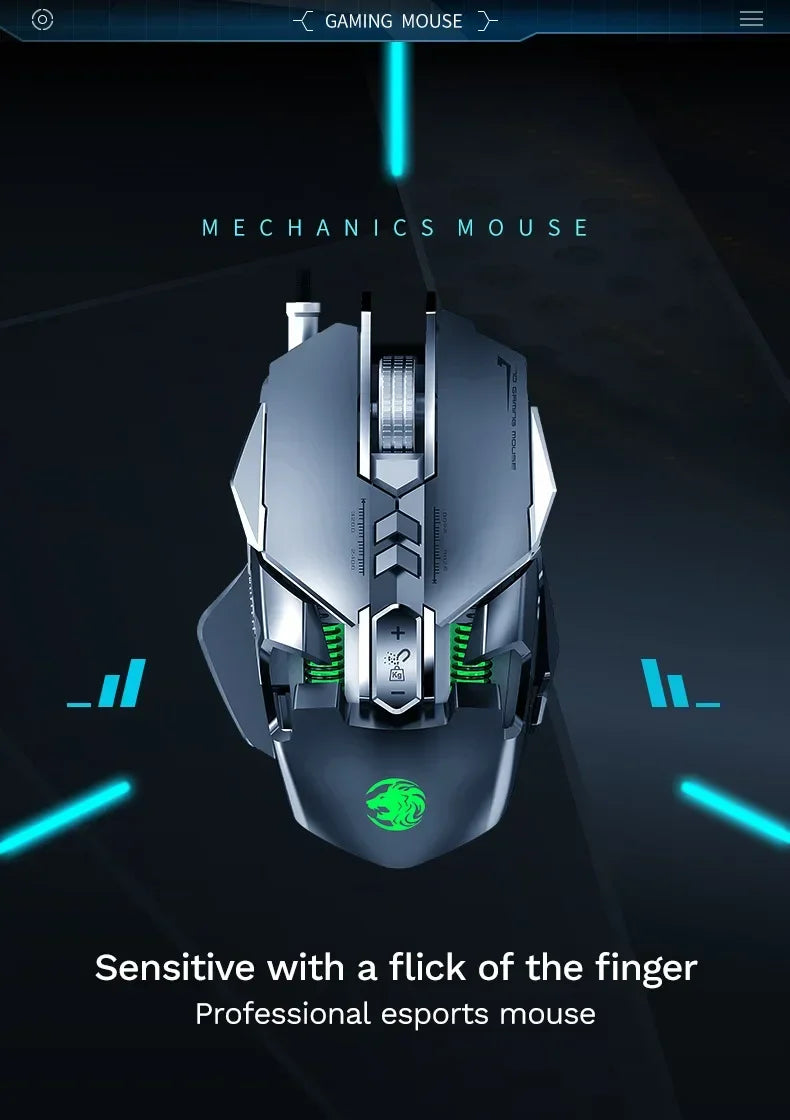 Mouse mecanic cu fir pentru PC gaming esports, RGB, 6400 DPI, atracție magnetică, contragreutate DIY