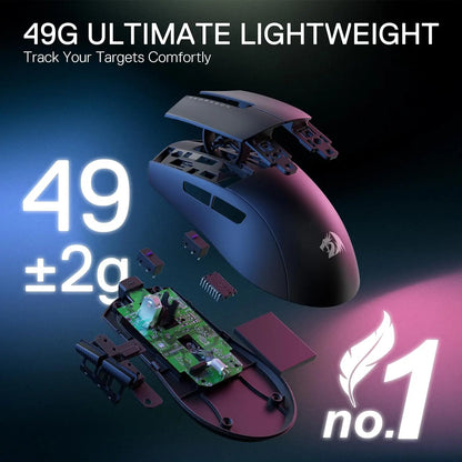 Redragon M916 PRO 3-läges trådlös gamingmus, Hype-Speed 4K polling rate, 49G ultralätt 26K DPI gamermus