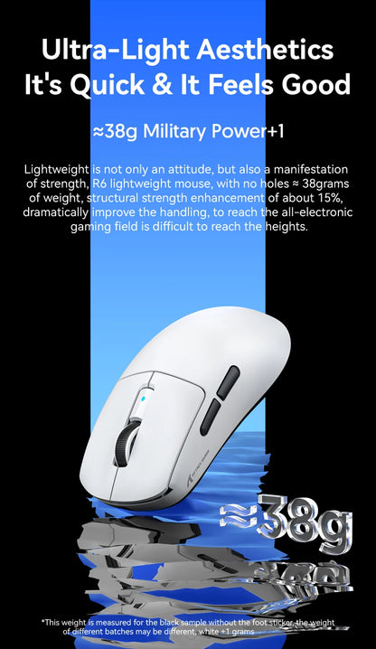 Attack Shark R6 Gaming-Maus 38g ultraleicht, PAW3950 8K Rückmelderate kabellos, Nordic 52840, 24000DPI, Tri-Mode