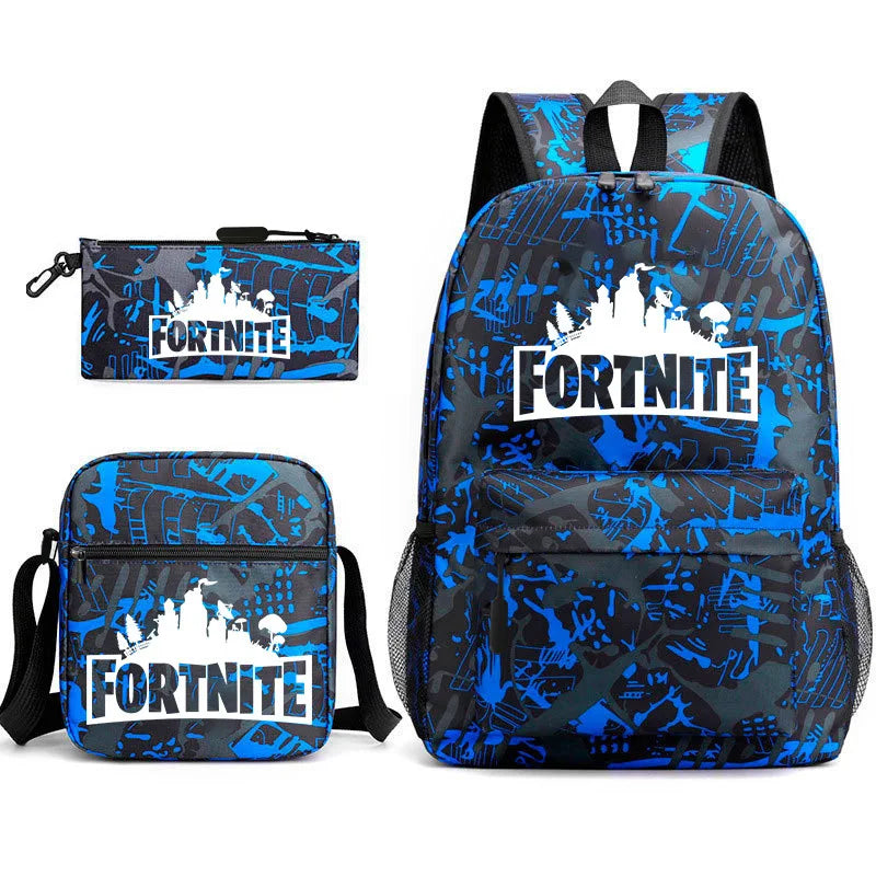 3Pcs Fortnite Gaming Backpack Set Lightweight Minimalist Laptop Schoolbag Pencil Case Lunch Bag Casual Travel Bag Holiday Gift