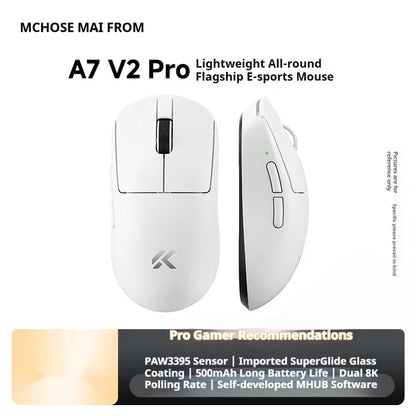 MCHOSE A7 V2 Ultra+ Kabellose Maus Tri-Mode Leichtgewicht Paw3950 Ti 42000dpi 500mah PC E-Sports Laptop Gaming-Maus Zubehör