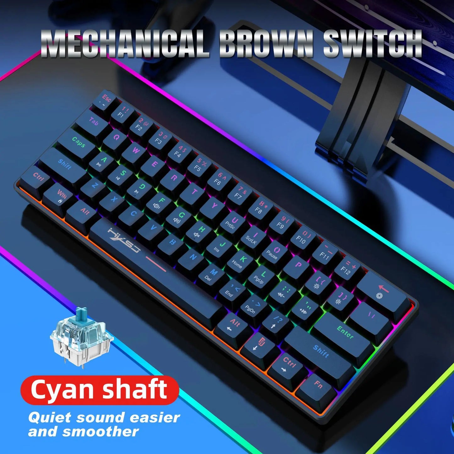 Mechanical keyboard 61 keys Colorful Wired USB Keyboards gamer gaming 60% Backlit Computer key board Pc teclado Ergonomic office