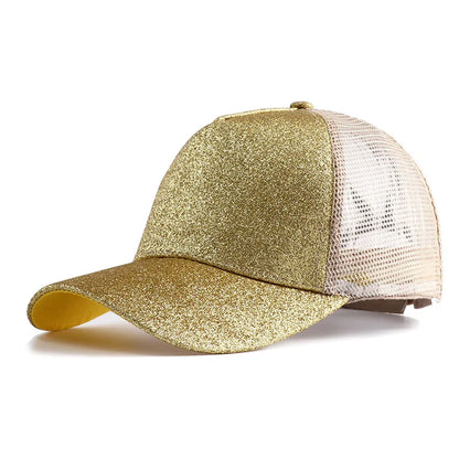 2023 New Summer Glitter High Ponytail Baseball Cap Female Snapback Hat Casual Black White Pink Mesh Trucker Caps for Women Gorra