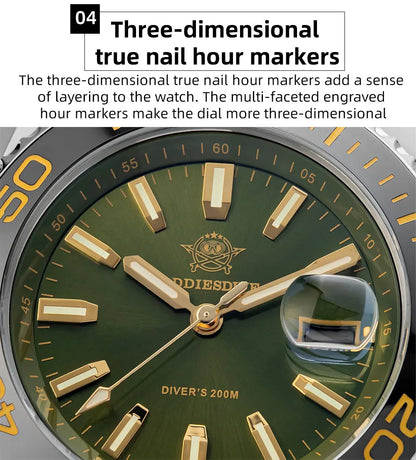 ADDIESDIVE New AD2510 Luxury Men's Diving Watch 41mm BGW9 Luminous Enamel Dial Screw-down Crown Durable Stainless Steel Strap