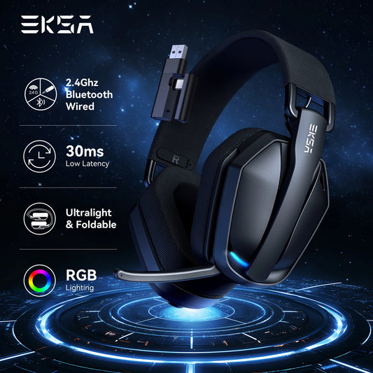 EKSA G19BT Tri-Mode Wireless Gaming Headset – Bluetooth 5.4, 2.4GHz Low Latency Gaming Headphones with Microphone for PC, PS5, Xbox