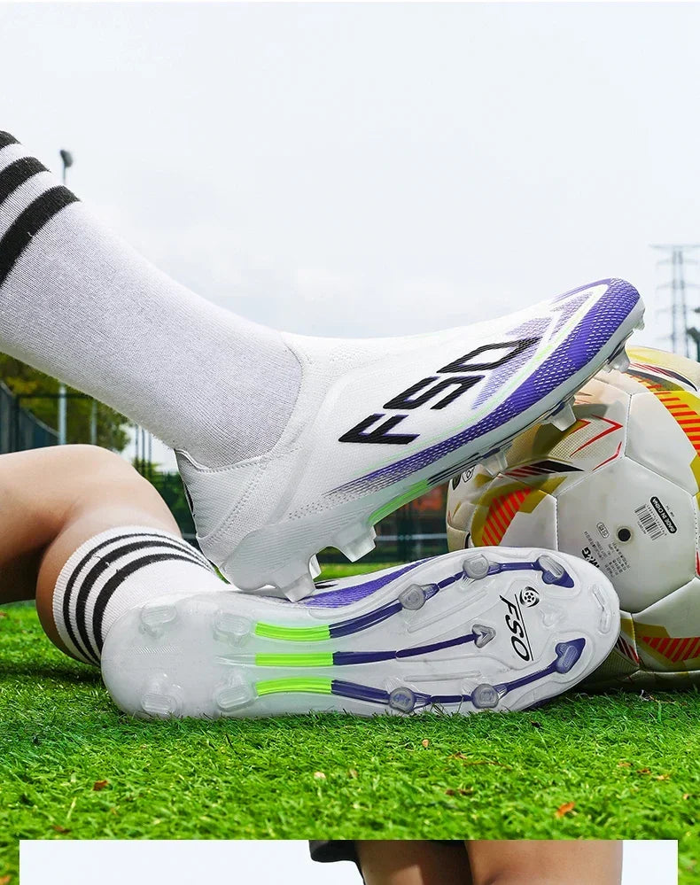 Botas de fútbol para hombre, tacos para césped, alta calidad para partido al aire libre, calzado antideslizante para niños, modelo de caña alta ligero muy vendido