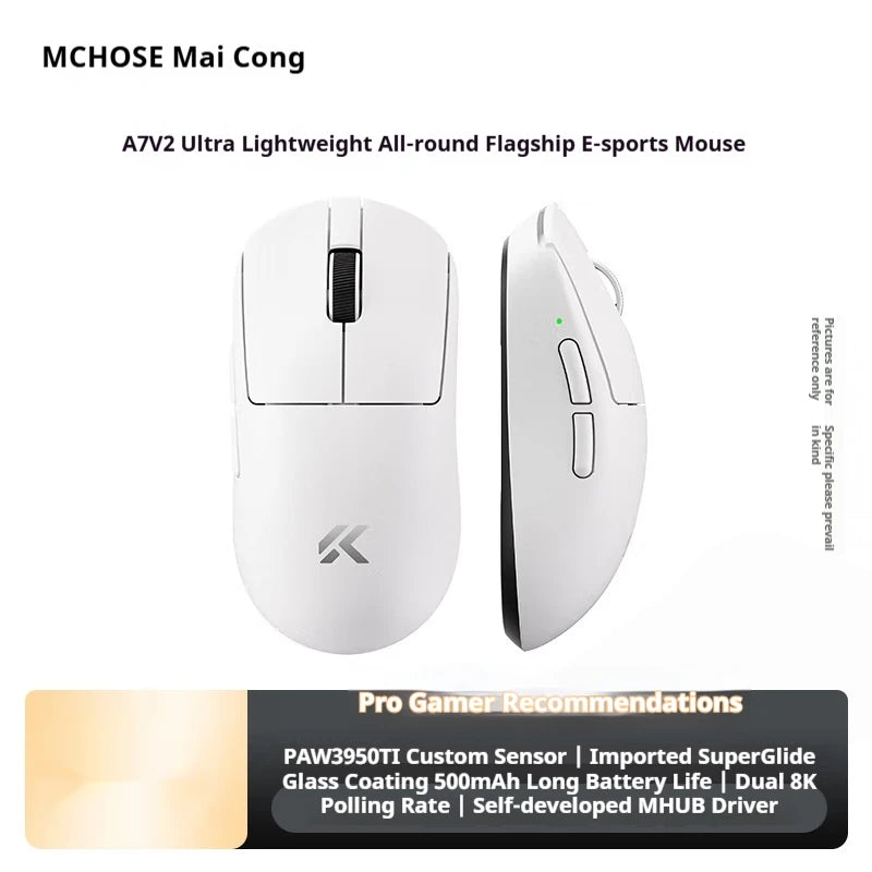 MCHOSE A7 V2 Ultra+ Kabellose Maus Tri-Mode Leichtgewicht Paw3950 Ti 42000dpi 500mah PC E-Sports Laptop Gaming-Maus Zubehör