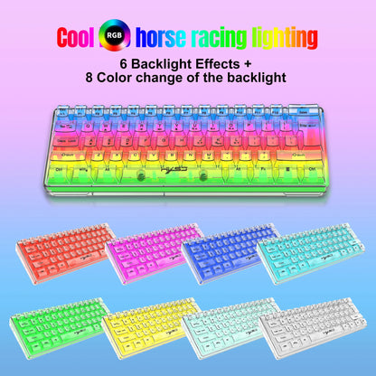 HXSJ V700 60% Wired Transparent Gaming Keyboard, RGB Backlit 61 Keys Compact USB Gaming Keyboard for PC, Mac & Laptop