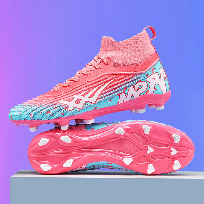 Chaussures de football pour hommes et femmes, chaussures de sport à crampons longs, idéales pour les étudiants, les matchs et l'entraînement.