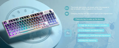 Magegee Gk960 Membrane Keyboard Wireless 2.4g Bt 98 Keys Abs Side Engraved Keycaps Adjustable Rgb Lights for Office Game Windows