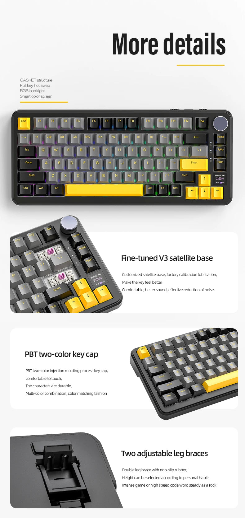 ATTACK SHARK X85/X85Pro Wireless Mechanical Keyboard 75% 82 Keys Tri-Mode Bluetooth Wird RGB Hot Swap Gasket Knob Large battery