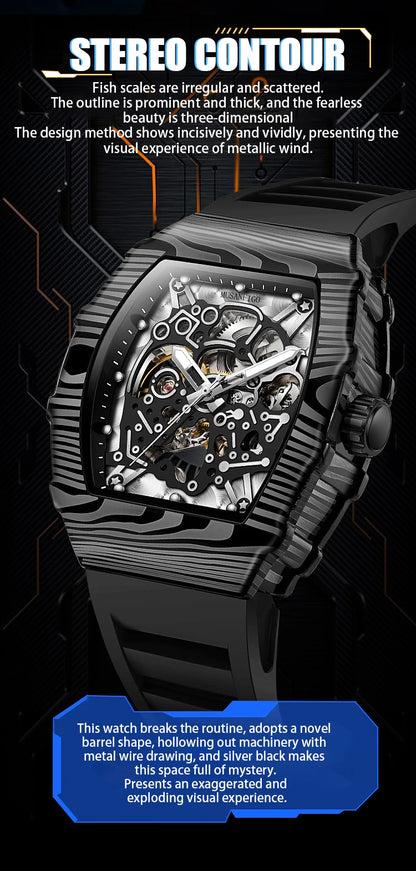 MUSANFIGO barrel shaped design, luxurious fully automatic mechanical men's watch, waterproof and luminous trendy watch