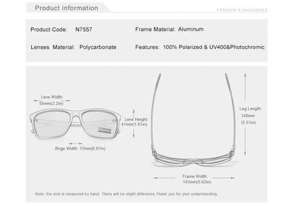 KINGSEVEN Brand Aluminum Frame Sunglasses Men Polarized Mirror  Photochromic  Sun glasses Women's Glasses Accessories Outdoors