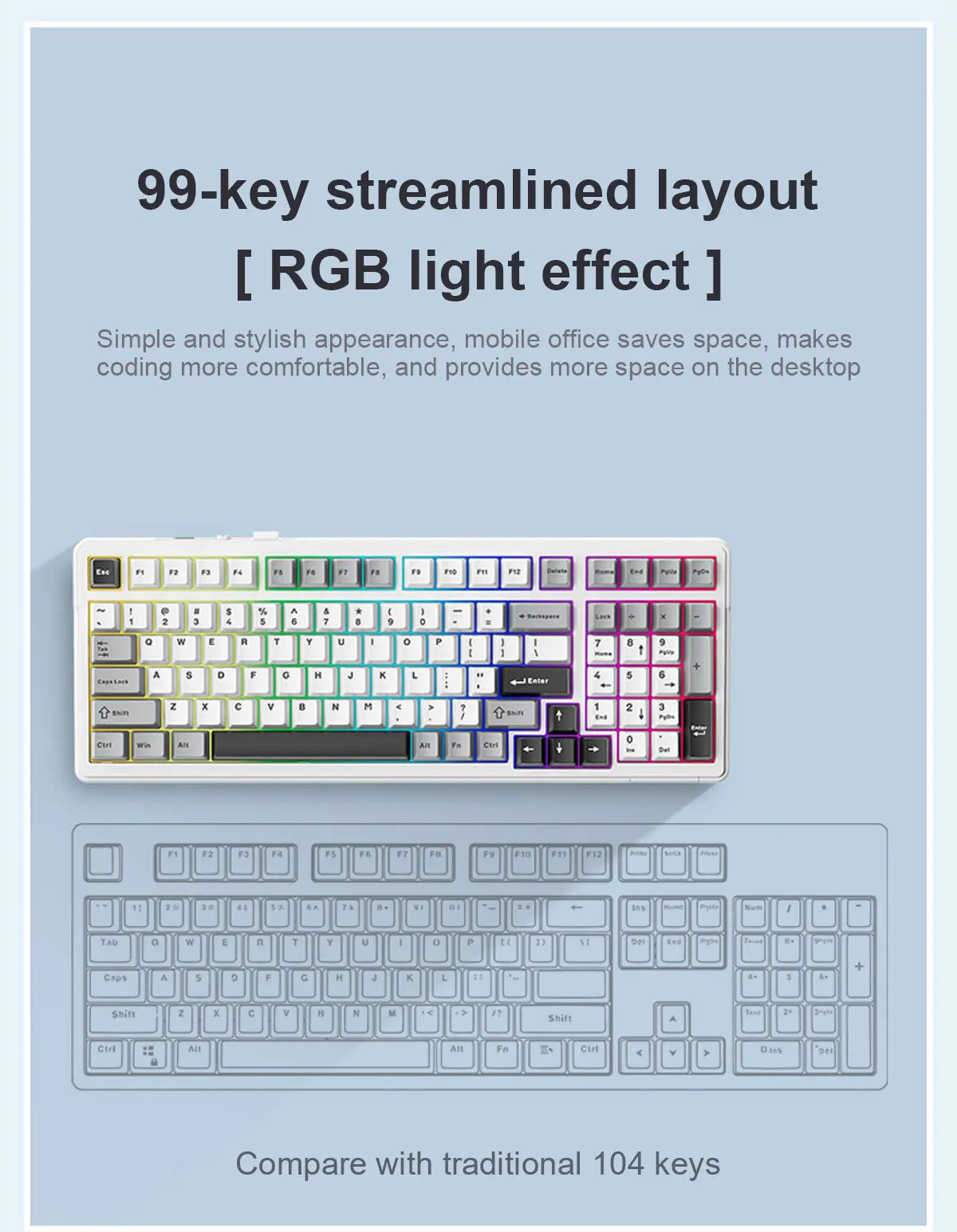 AULA F99 Machanical Keyboard Bluetooth 5.0/2.4G Wireless/Wired Gasket-mounted Gaming Keyboard 99 Keys Customizable Keyboards