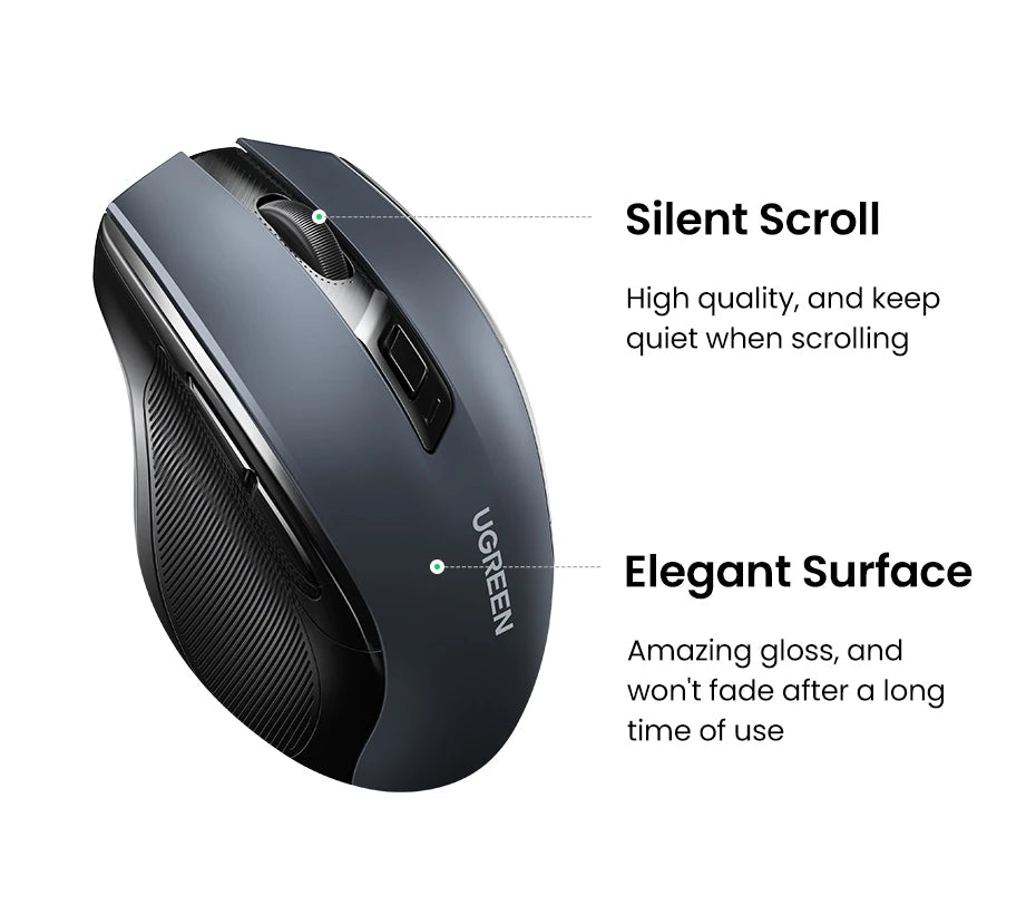 Безжична мишка UGREEN Bluetooth 5.0, ергономична 4000DPI, 6 безшумни бутона, за MacBook, таблети, лаптопи, компютър и PC, 2.4G