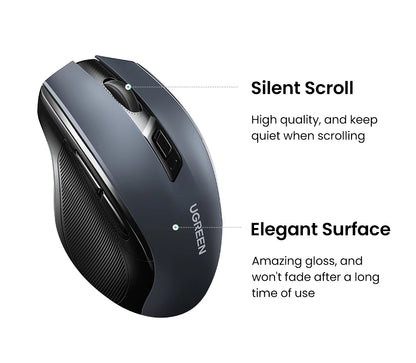 UGREEN langaton hiiri Bluetooth 5.0, ergonominen 4000DPI, 6 hiljaista painiketta, MacBookille, tableteille, kannettaville tietokoneille, tietokoneille ja PC:lle, 2.4G-hiiri
