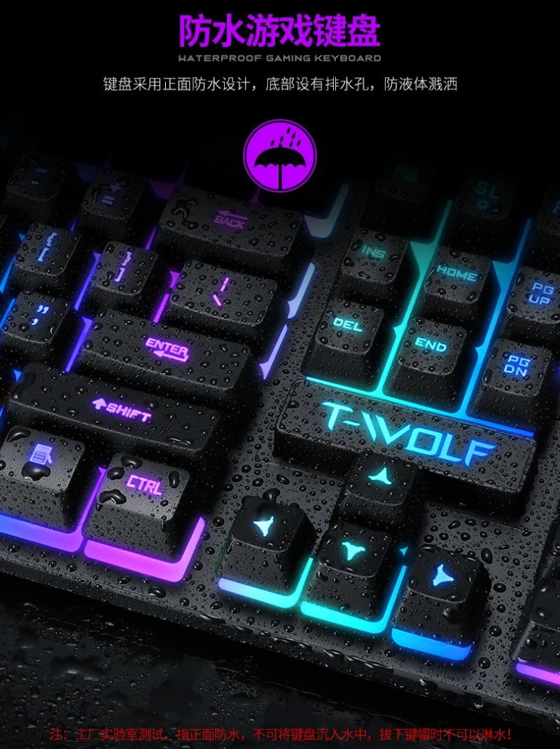 Spanish Keyboard with Ñ Russian Keyboard ISO 100% Layout 104 Keys Spanish Russian Gaming Keyboard Mouse Kit Backlight Wired T20