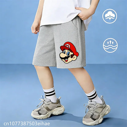 2026 Cute Cartoon Print Kids Summer Cotton Shorts with Super Mario, Soft for Kids, Suitable for Daily Wear and Outdoor Fun