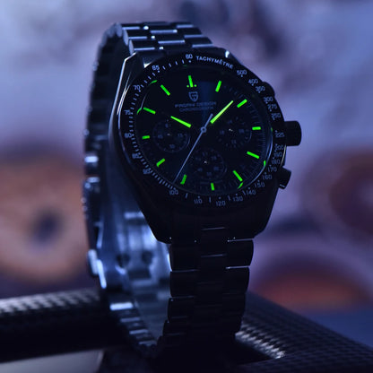 Reloj para hombre PAGANI DESIGN «New Moon» – Reloj de cuarzo de lujo, cronógrafo, cristal de zafiro con tratamiento antirreflectante, bisel de cerámica, agujas luminiscentes