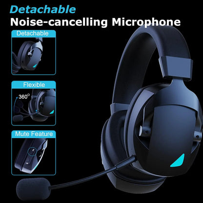 Gaming-Headset mit abnehmbarem Mikrofon mit Geräuschunterdrückung – kabelloses 3-Modi-Gaming-Headset mit Bluetooth 5.3, 2.4G USB und kabelgebundenem 3.5mm-Anschluss sowie 50mm-Treibern