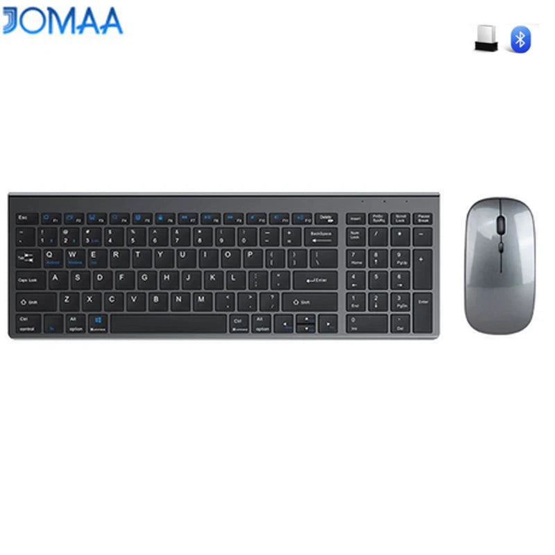 Set tastiera e mouse JOMAA Bluetooth & 2.4G USB per laptop, computer e iPad, combo tastiera e mouse wireless ricaricabili silenziosi