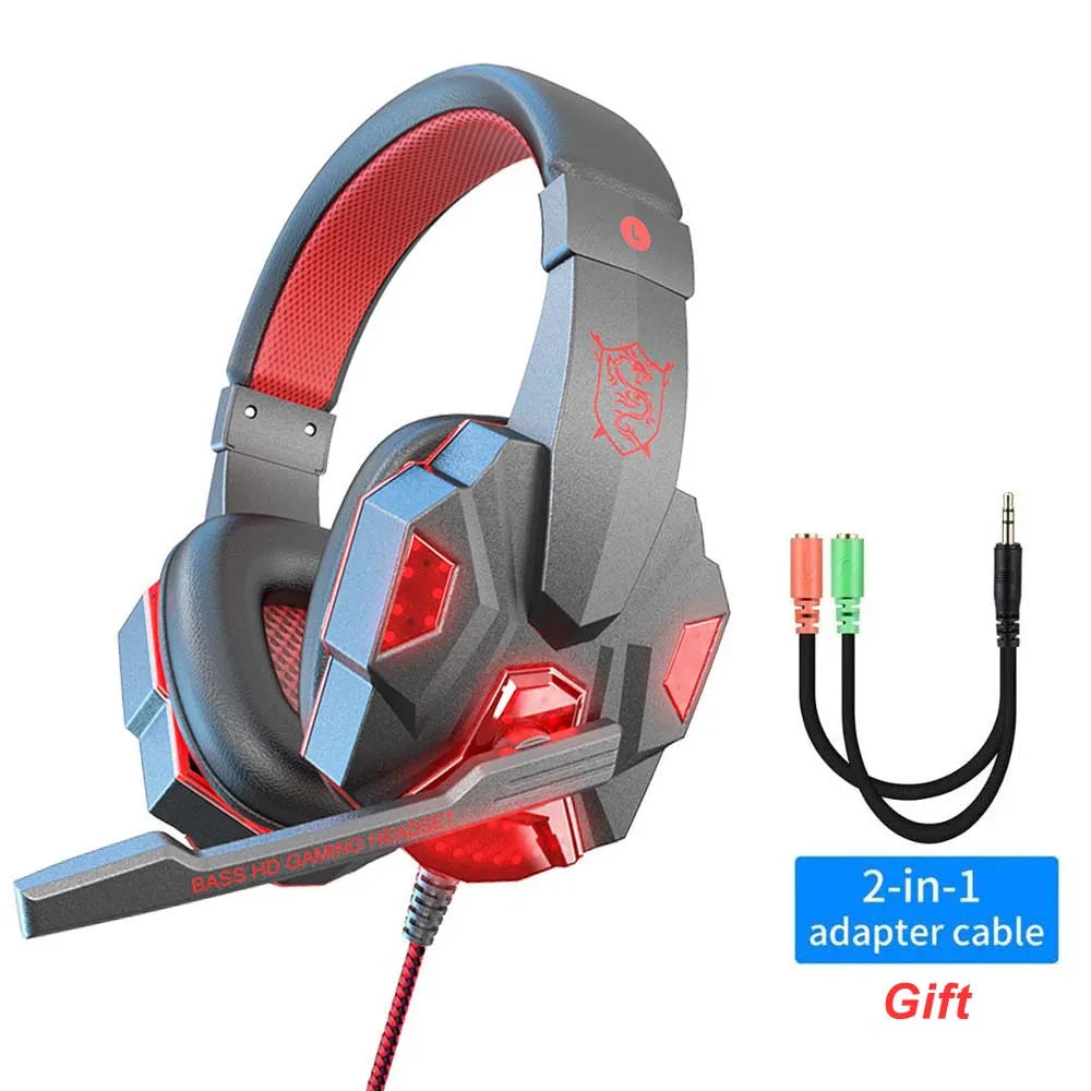 Casque de jeu lumineux RGB LED avec micro, faible latence, casque de jeu filaire 3.5mm pour ordinateur, PS4, PS5, Xbox, écouteurs stéréo basse fréquence