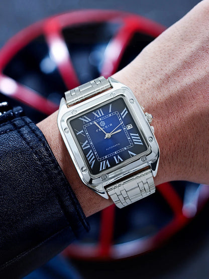 Luxury Square Watch for Men, Calendar Display, Stainless Steel Strap, High-End Luxury Small Square Men's Watch, Stylish Business Casual Versatile Trendy Men's Wristwatch, the Best Gift for Him