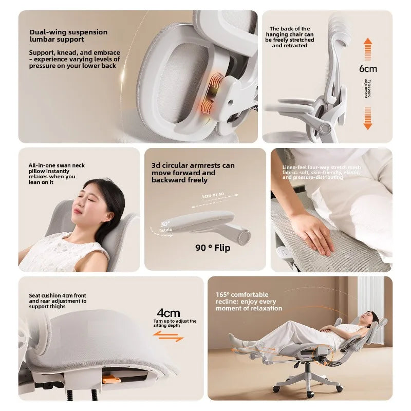 Stable Durable Ergonomic chair Floating wing waist support Computer chair Office chair Back chair Household e-sports chair