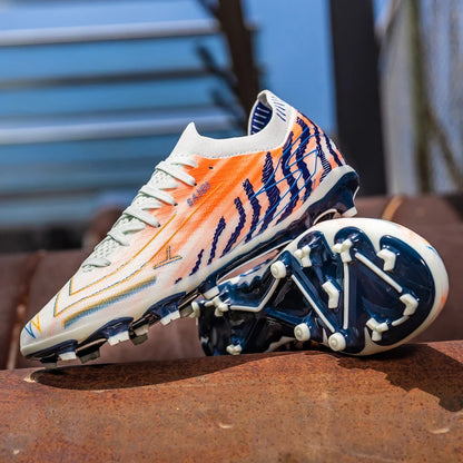 Chaussures de football AG FG pour hommes, semelles amortissantes en PU, crampons antidérapants pour adultes, pour entraînements de football de haute intensité sur pelouse extérieure.