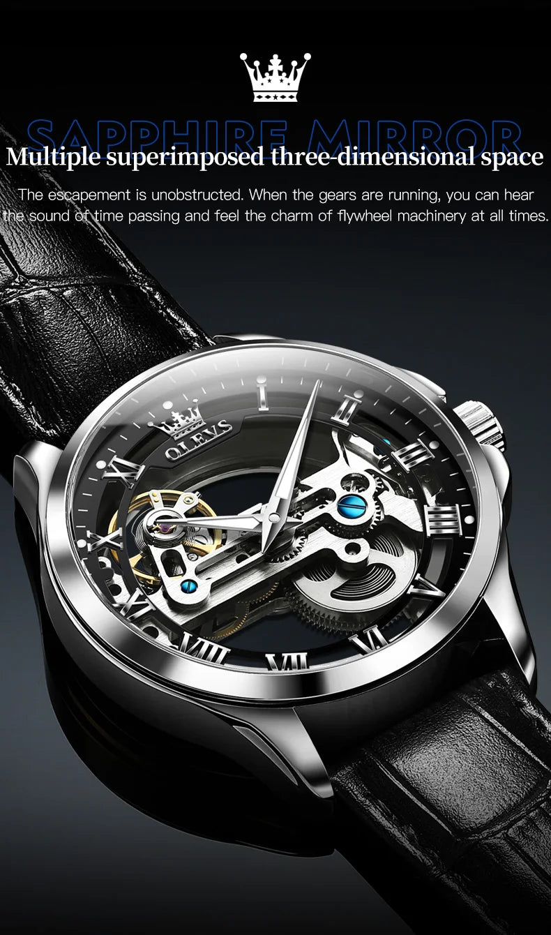 OLEVS 6661 Automatic Watch For Men Skeleton Original Mechanical Movement Men's Wristwatch Waterproof Luminous Sport Men's Watches