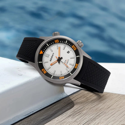 BERNY Automatic Full Titanium Diver Watch For Men Supper Luminous Sappire AR Coated Miyota 8215 Dual Crown Mechanical Dive Watch