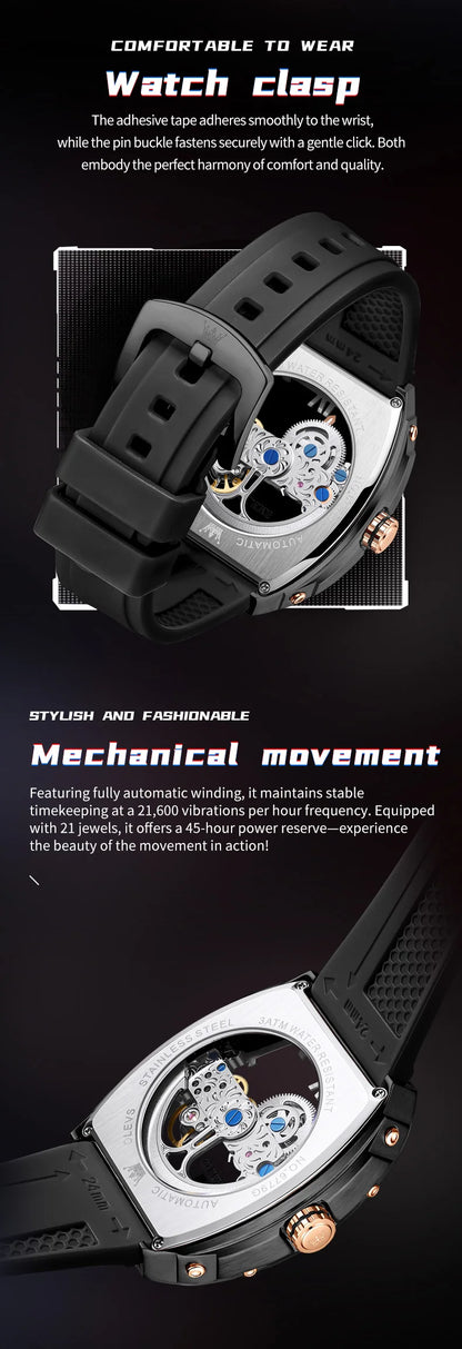 OLEVS 6779 Mens Watch Skeleton Mechanical Watch Fashion Business Sport Waterproof Luminous Silicone Strap Watches For Men