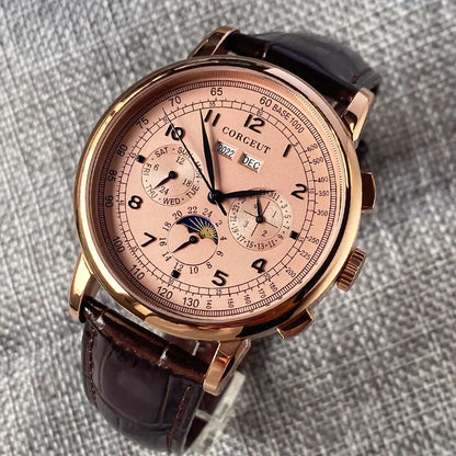 Relógio Automático para Homem Multifunções Data Dia Mês Ano 316L Relógio Mecânico Masculino Caixa Polida Indicador Dia/Noite 42mm