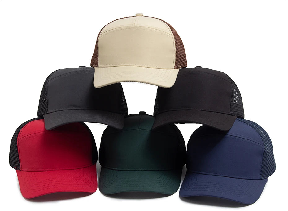 Letní 7panelová baseballová čepice, módní hiphopové síťované čepice, pánské truckerské čepice, kšiltovky, hardtop, snapback, dámské, unisex, cool, nová značka
