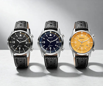BERNY Men's Automatic Diver Watch Supper Luminous Sapphire AR Coated MlYOTA 8215 Leather Strap Mechanical Diving Watches for Men